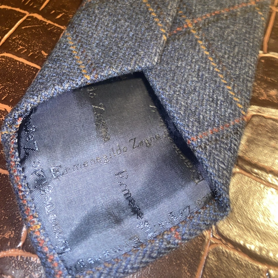 ERMENEGILDO ZEGNA ~ CORBATA DE CACHEMIR PARA HOMBRE ~ AZUL Cuadros Italia Foto 4 de 4