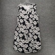 T By Talbots Dress Womens XL Black Midi Shift Sleeveless Floral V Neck Stretch