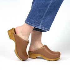 SANITA Lotte Wood Mule Clogs Size 9 EU 39 Cognac Brown Comfort NEW 119