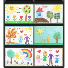 6-Pocket Black Classroom Chart 28.3x24.4 in for A4 Cards Drawings Homework