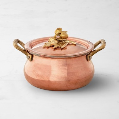 Ruffoni Historia Hammered Copper Belly Stock Pot with Olive Knob, 3 1/2-Qt, Ship