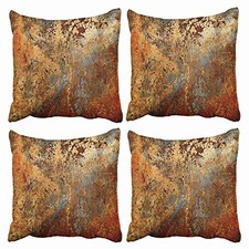 Set of 4 Throw Pillow Covers Brown Rust Colorful Metal 18" x 18" Pack of 4 