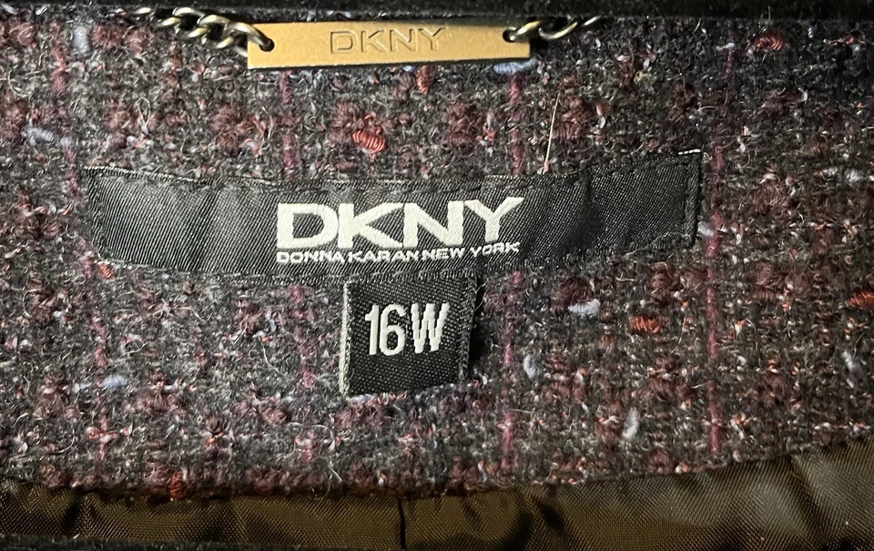 DKNY Women's Ruffle Front Wool Blend Coat In Cabernet Size 16W - Image 4 of 4