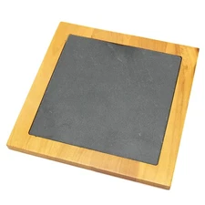 Natural Slate & Pine Wood Trivet – Square Hot Pot Holder & Serving Board for ...