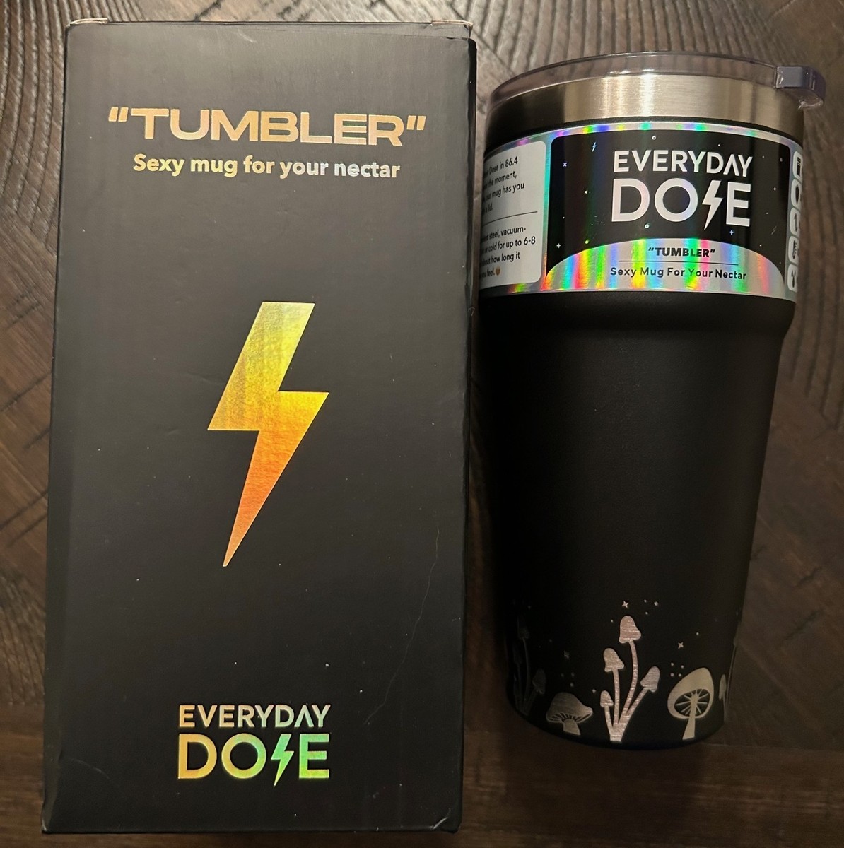 Everyday Dose 16 oz Tumbler Insulated Coffee Mug Black & Silver Mushroom Cup  | eBay