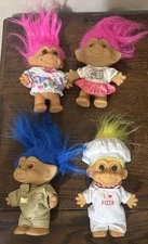 Set of 4 VTG Russ Trolls THS Cheerleader, Pizza Chef, Safari Troll, Girl w/ Dres