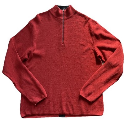 Ibex Wool Knit Sweater Men s Sweater XL Rusty Orage W/ Gray Stripe 1/4 Zip See 