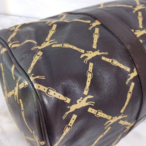 Longchamp Boston bag allover horse logo pattern brown. women From Japan - Picture 9 of 24