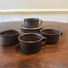 Arabia Finland Ruska Flat Coffee / Tea Cup & Saucer Lot 8