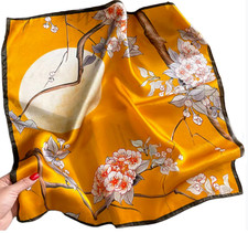 100 Silk 20" small square Scarf Women neckerchief Wrap floral yellow HD141-4