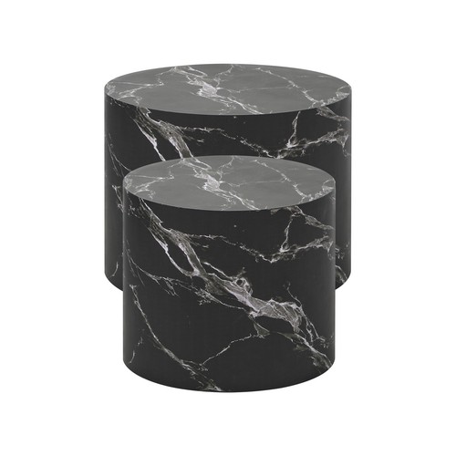 Oikiture Coffee Table Set of 2 Round Side Tables Sofa Cafe Marble Effect Black - Picture 8 of 10