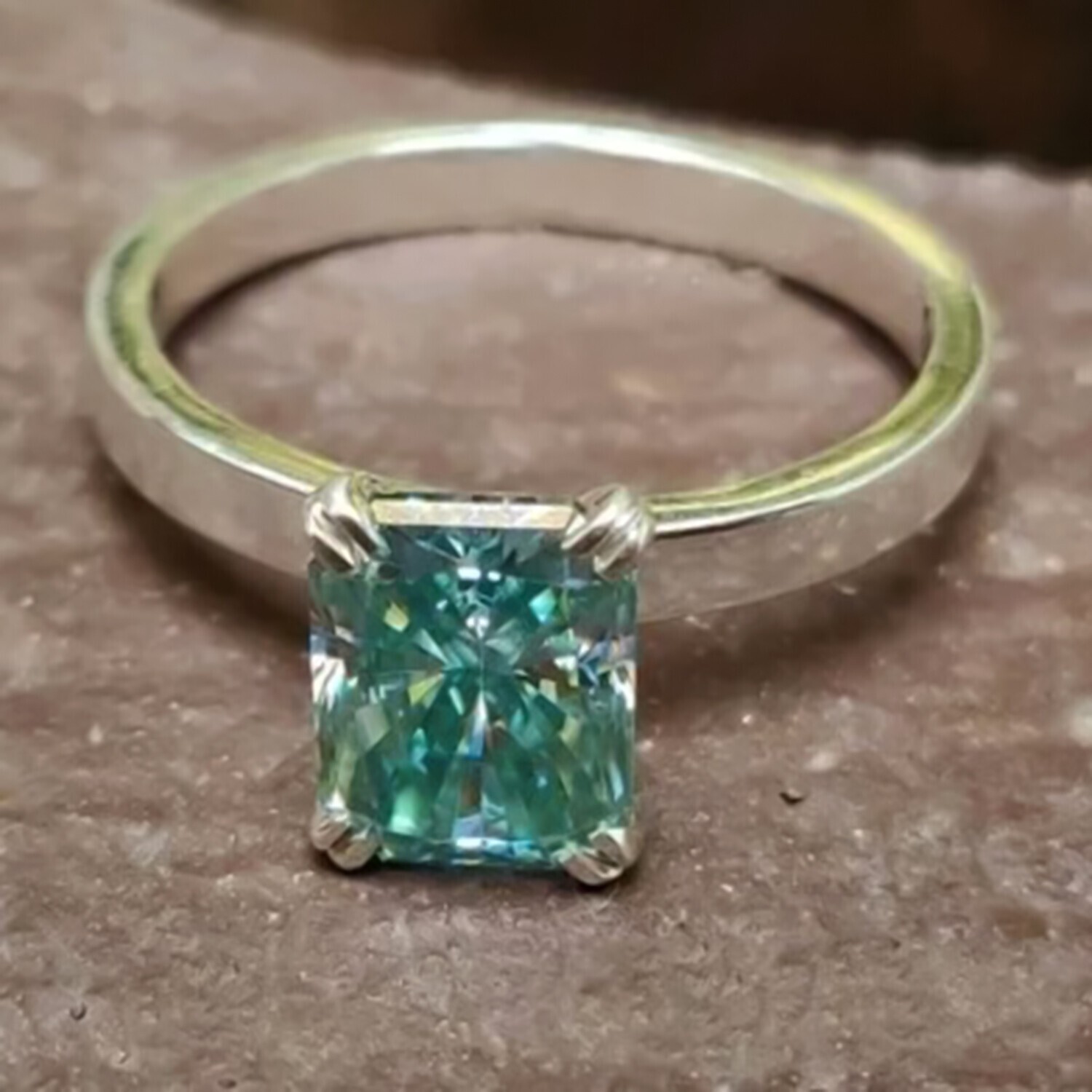 3.70 Ct Radiant Blue Diamond Ring in 925 Silver Unique Gift Idea
