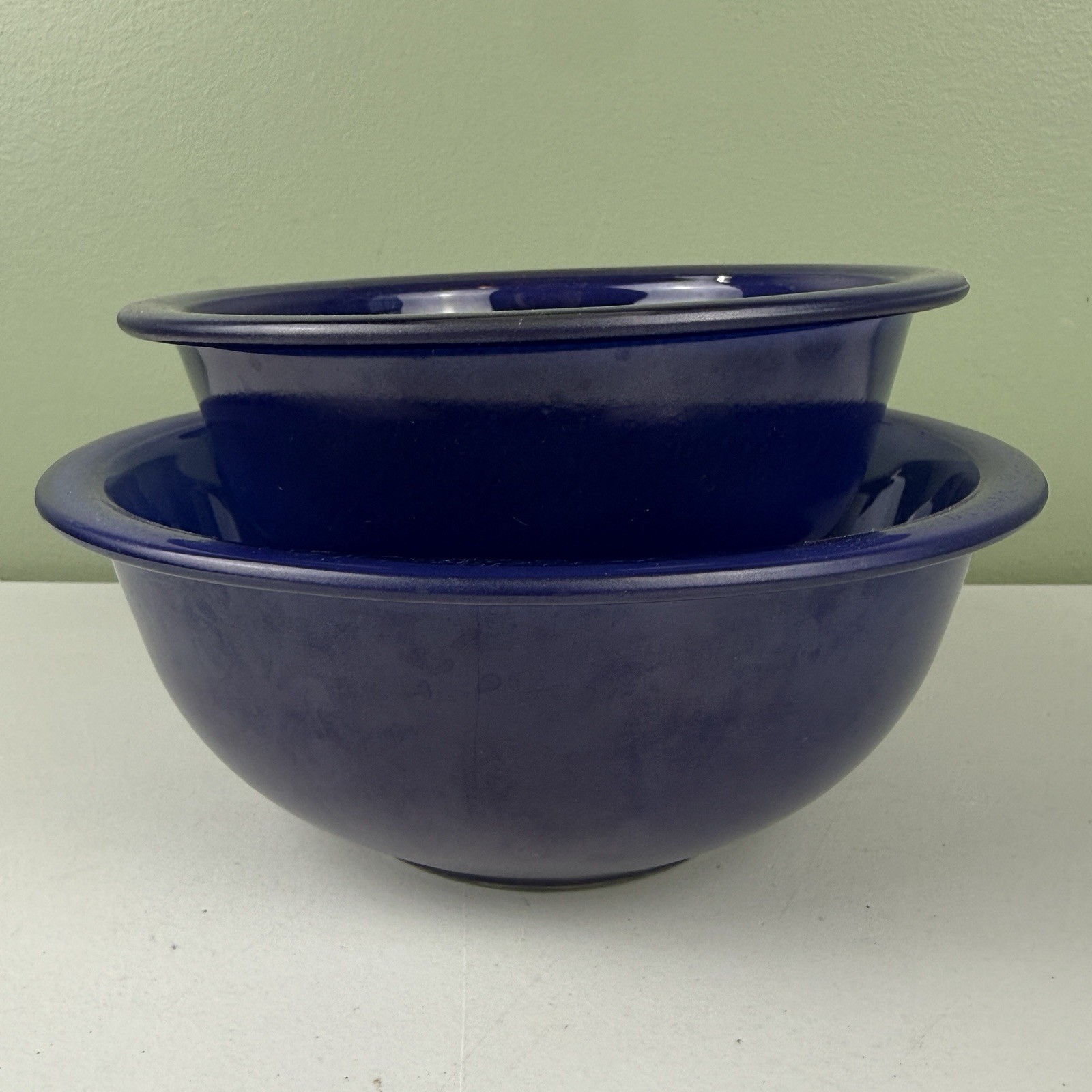 Vintage Pyrex 322 323 Cobalt Dark Blue Clear Bottom Nesting Mixing Bowls