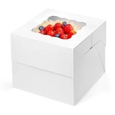 2 PCS Cake Boxes With Window 8x8x8 Inch White Bakery Container Birthday