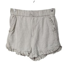 And Other Stories Women's Sz 4 100% Linen Oatmeal Shorts Ruffle Trim Pull On