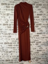 NWT! Prettylittlething PLT Label Rust Double Layer Slinky Asymmetric Plunge Maxi