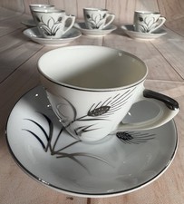 5 Vintage Lefton Platinum Wheat Hand Painted Demitasse Cup and Saucer Sets