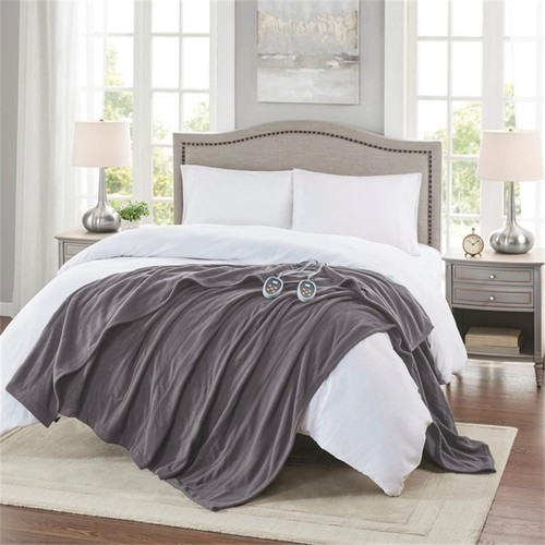 Pemberly Row Modern Electric Micro Fleece Heated Blanket in Gray - Picture 4 of 10