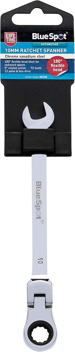 Blue Spot Tools 10mm Ratchet Spanner Flexible Head (180°)