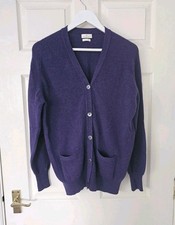 House of Bruar 100% Kaschmir Strickjacke Gr. 40 UK 12-14 Lila Taschen Langarm