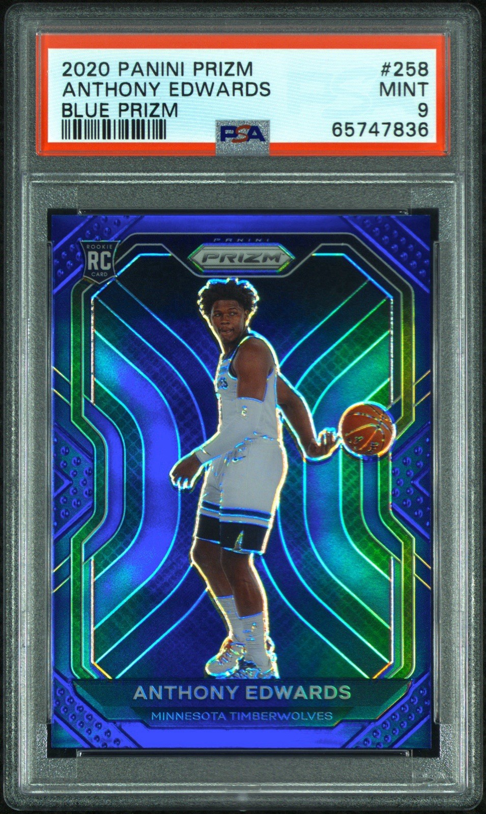 2020-21 Panini Prizm - Anthony Edwards - Blue Prizm Rookie /199 #258 (RC) Antman
