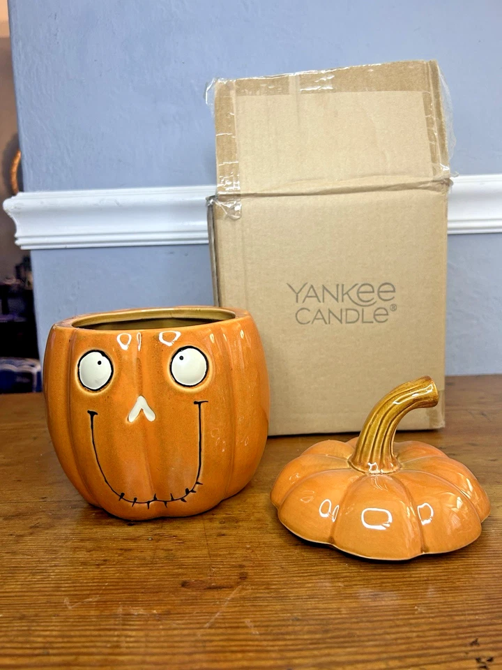 Yankee Candle Pumpkin Jack O' Lantern tarro "Boney" retirado, NIOB Foto 2 de 4