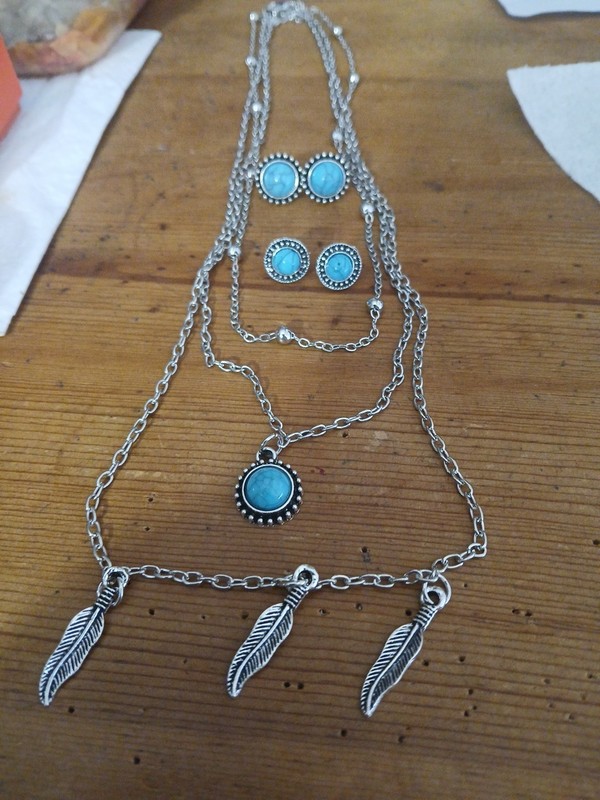 Turquoise Set 1 Necklace And 2 Earrings Costume Jewelry 
