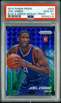 Joel Embiid 2014-15 Panini Prizm #253 Blue & Green Mosaic Prizm RC Rare PSA 10