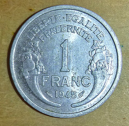 1945 FRANCE - Morlon - 1 Franc Coin - WWII, Aluminium Pre Fourth Republic, C.153 - Picture 2 of 4