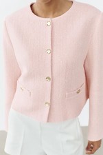 Zara Pink Textured Round Neck Blazer Jacket Size Xs Ref: 2254/187