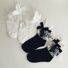 Japanese women Mori girl Cute embroidered cotton socks ruffled Bow Stockings