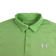 Under Armour Playoff Polo Shirt Men's Large Green Striped HEATGEAR Short Sleeve