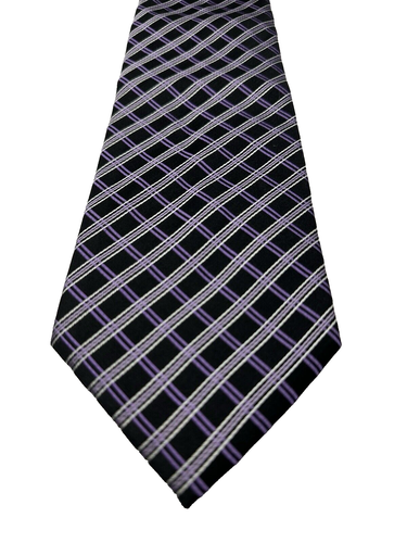 Pierre Cardin Men’s Silk Tie Black Purple White Criss Cross Geometric Necktie