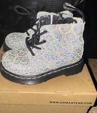 Dr Doc Martens 1460 Glitter J Boots Size 5 Kids Silver Metallic Boots