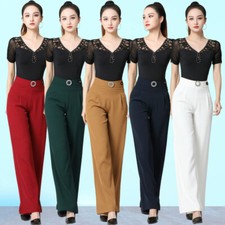 Lady Modern Latin Dance Flare Pants High Waisted Wide Leg Practice Trouser Loose
