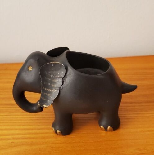 VTG Black Elephant Votive Tealight Candle Holder With Metal Ears Retro Home Deco - Picture 9 of 10