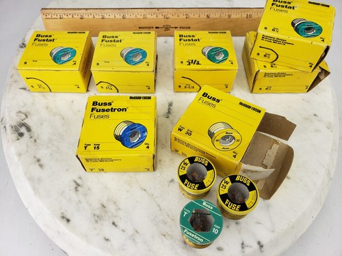 7x Boxes Buss Fustat Fuses - 30 3-1/2 6-1/4 2-1/2 Amp Screw In Vintage Breakers - Picture 2 of 19