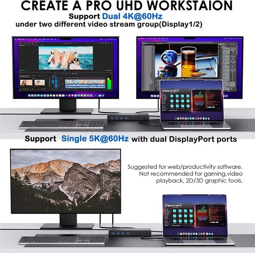 USB C 5K Dual 4K Universal Laptop Docking Station Gigabit Ethernet 6×USB 3.0 Mic - Picture 3 of 8