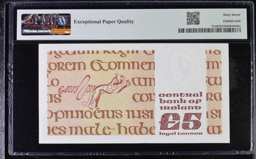IRELAND REPUBLIC £5 1988-1993 P71 PMG 67 SUPERB GEM UNC EPQ PRE EURO - Picture 2 of 2
