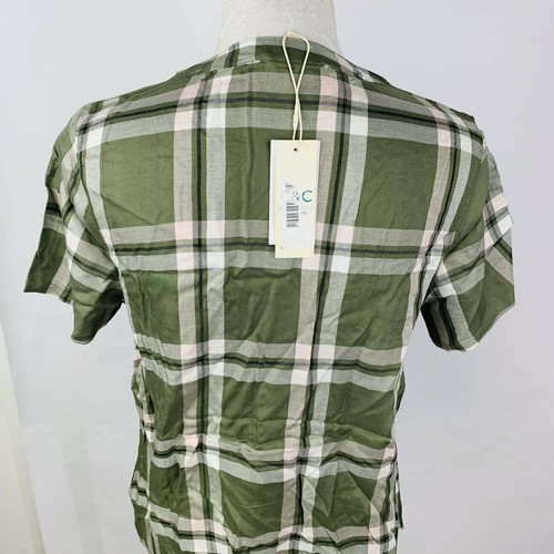 New C&C California Womans Small Blouse Top Plaid Short Sleeve Button Green NWT - Picture 7 of 8