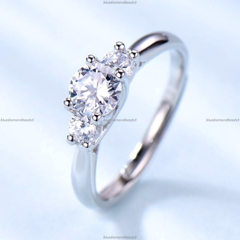 Wedding Band Fine Birthday Ring 14k White Gold Moissanite Diamond Gemstone-image