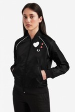 Fred Perry Uk 10 Amy Winehouse Embroidery 50s Bomber Jacket Black Bnwt Size 10