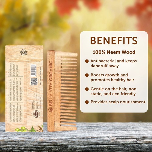 Neem wooden comb wide teeth for detangled hair - Picture 4 of 4