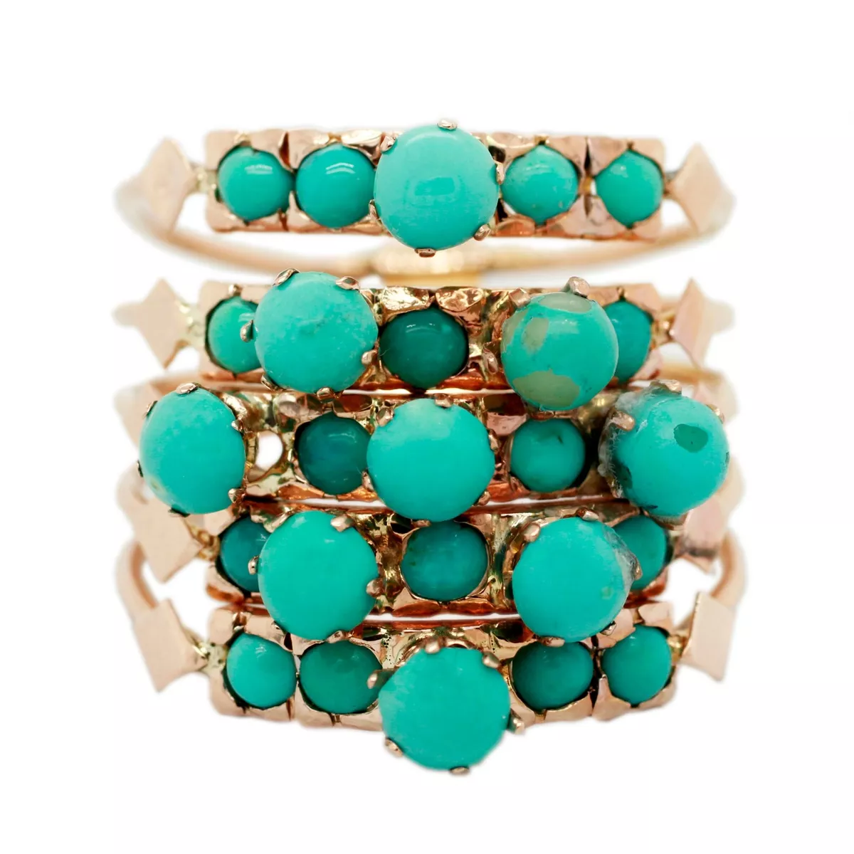 Victorian Turquoise Harem Ring in 14k Yellow Gold Five Band Ring