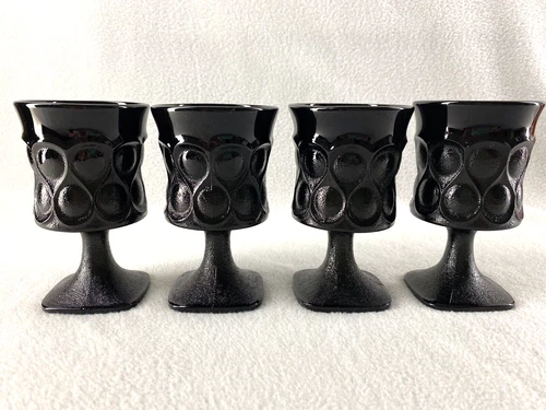 Vintage Noritake Black Spotlight Ebony Thumbprint Juice Goblets 4.5" Set of 4