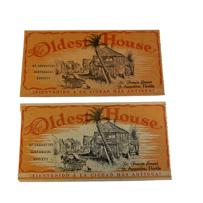 2 Vintage Different Print Runs of Ticket Stub Oldest House St Augustine Florida