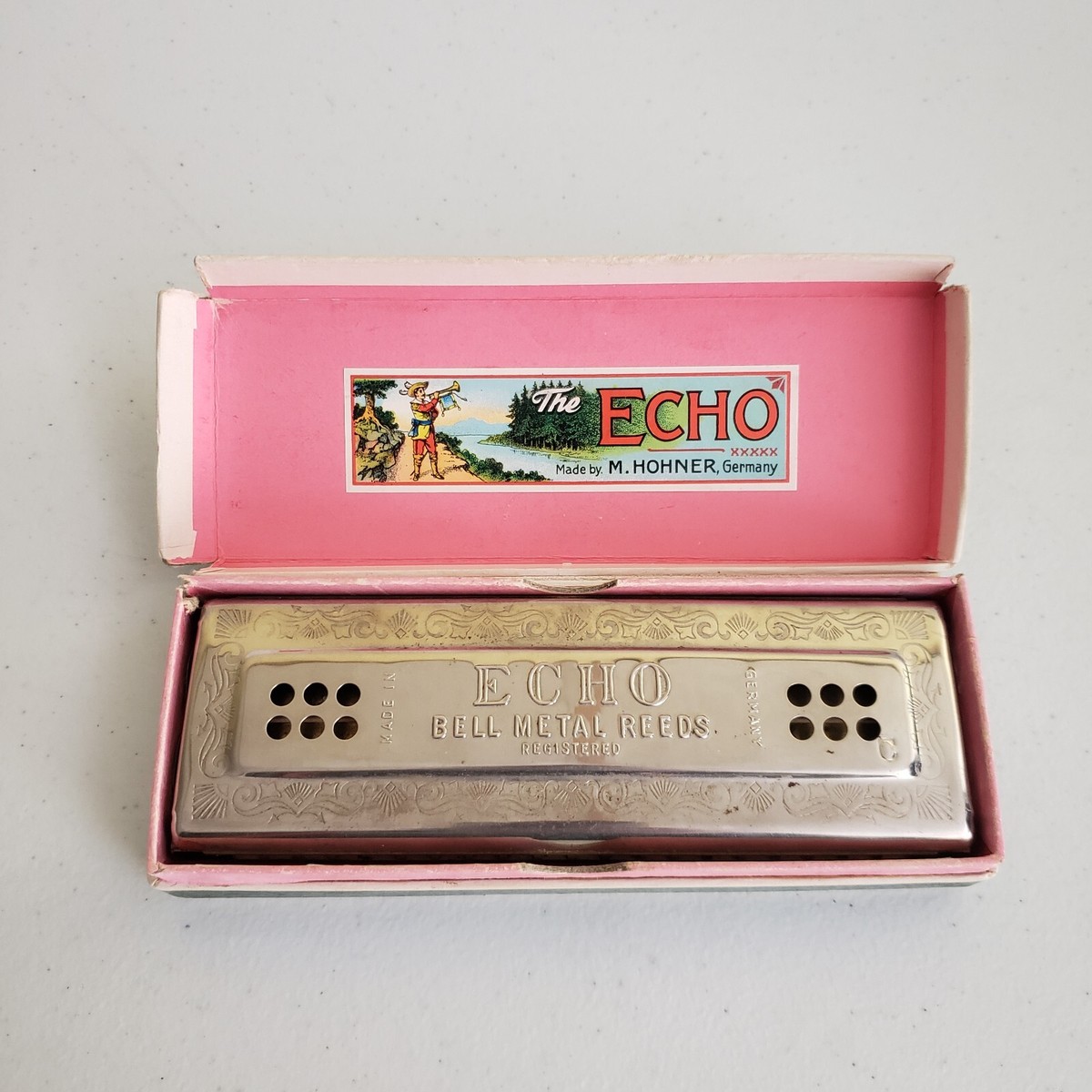 The Echo Harp M. Hohner C/G 55/80 M2 Harmonica Bell Metal