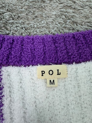 LSU Tigers Anthropologie POL Sweater Womens Medium Fuzy Colorblock Deep V Neck - Picture 3 of 10