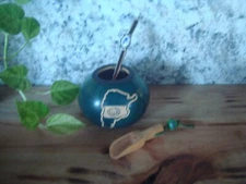 Argentinian Mate Logo- Gourd- Hand Made- Straw w/ Logo + Spoon BONUS- Yerba Mate