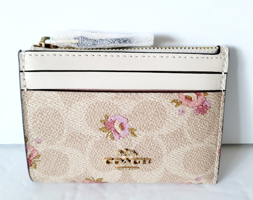 ❤️Coach CAR16 Mini Skinny I.D Case Signature Canvas W/Floral Print NWT🎀NEW🎁NIP - 第 3/16 張圖片